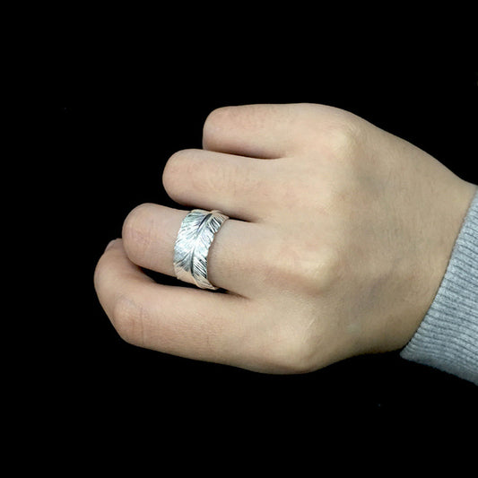 925 sterling silver jewelry, Indian feather ring, couple ring, Korean version, women's open ring, Christmas gift.