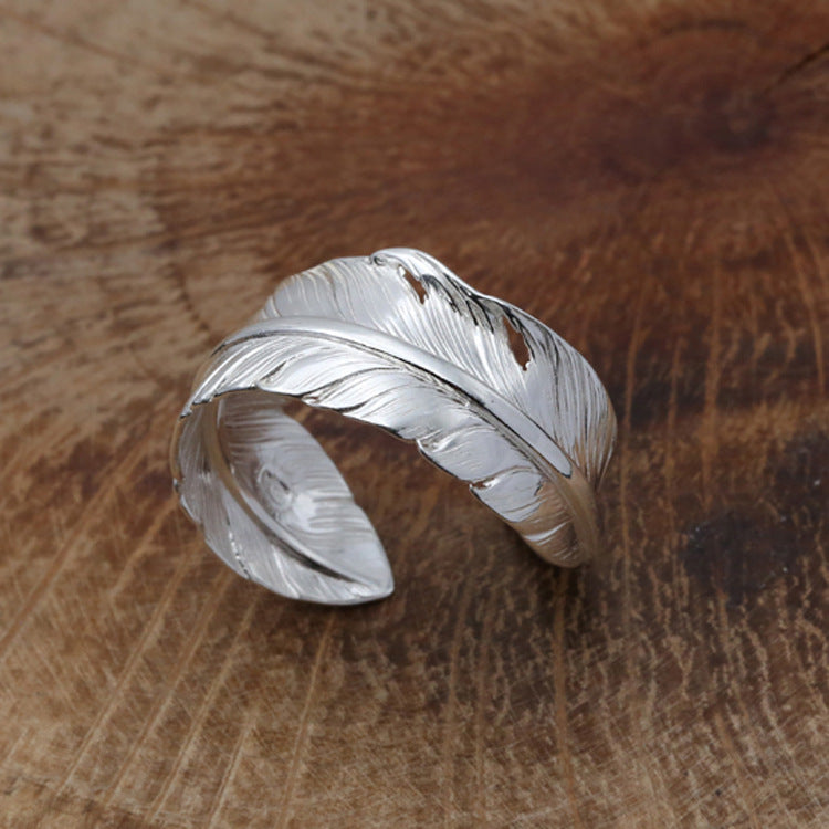 925 sterling silver jewelry, Indian feather ring, couple ring, Korean version, women's open ring, Christmas gift.