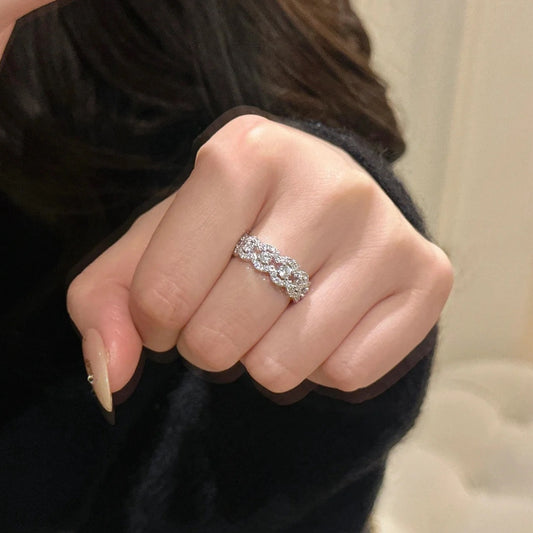 Moissanite sterling silver hollow lace row ring women's simple niche jewelry stacked ring fashion senior wholesale