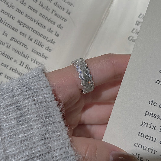 S925 sterling silver micro-inlaid zircon ring niche design simple and fashionable medieval vintage geometric opening ring