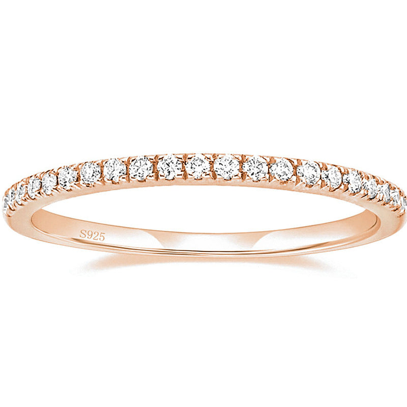 Natural AAA zircon jewelry 925 sterling silver sparkling diamond ring, zircon silver ring half circle.