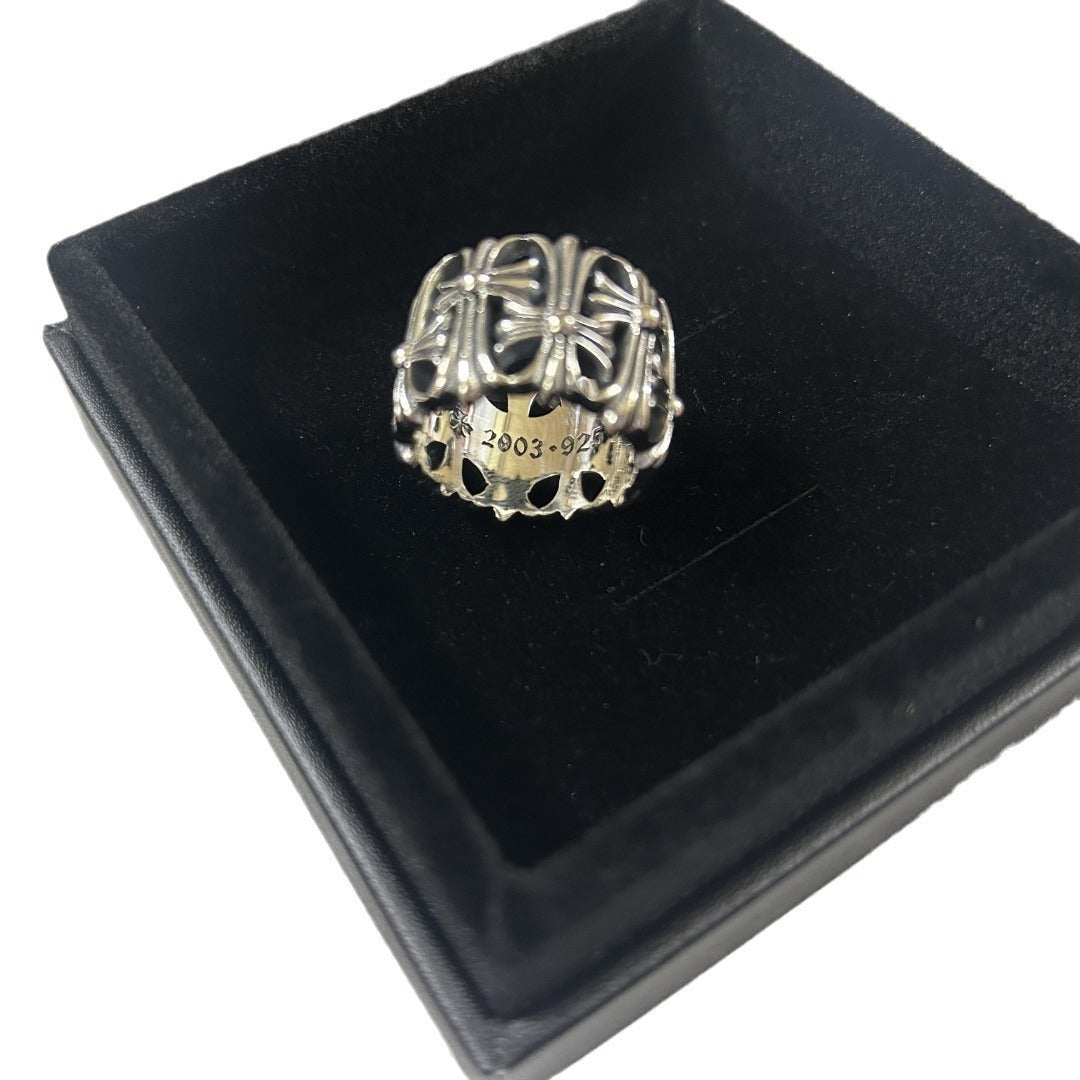 s925 silver ring, croco core, ancient tomb hollow ring, men's and women's trend retro and old ring