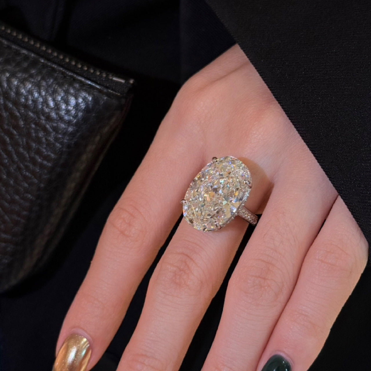 S925 Sterling Silver Ring Women's 13 * 20 Large Crahau Set with Pigeon Egg Ice Flower Cut Cold Ring