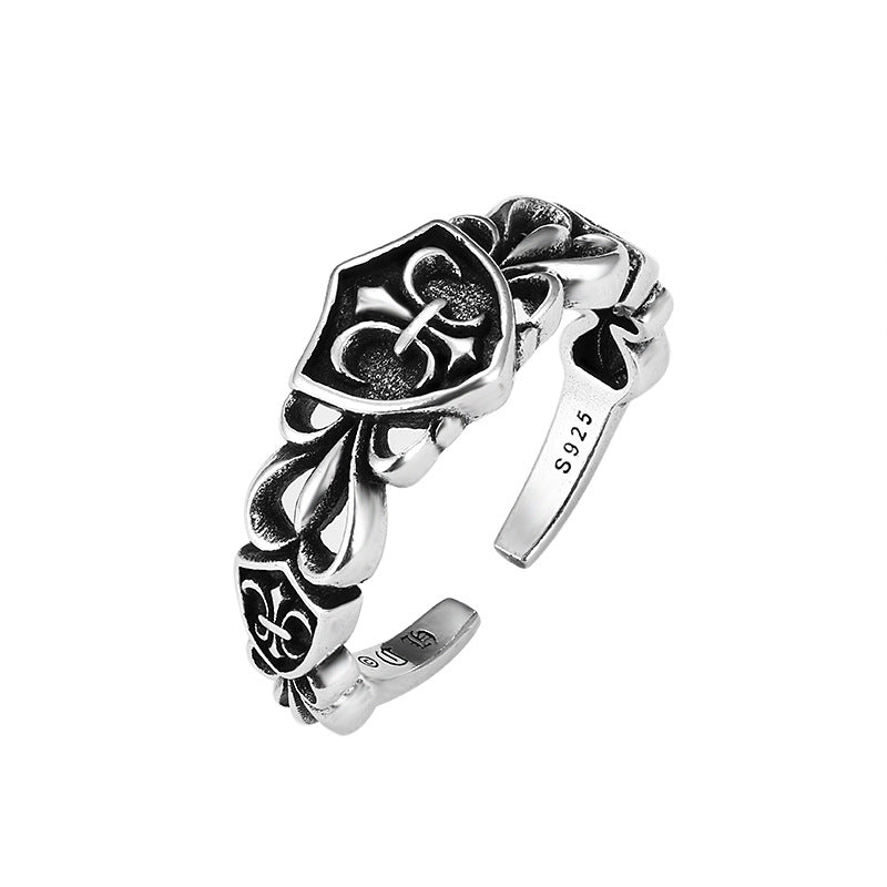 CH Classic Gram Heart Cross Open Ring S925 Sterling Silver Male and Female Couples Retro Fashion Thick Ring