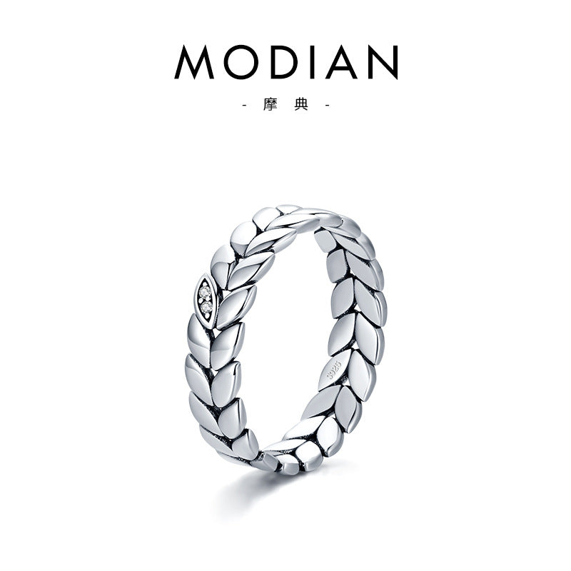 Simple plain ring lucky full circle leaves S925 sterling silver ring women's niche design index finger ring cross-border wholesale