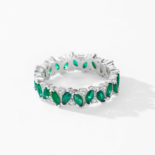 S925 sterling silver luxury full diamond irregular color matching emerald zircon ring women's retro new hand jewelry