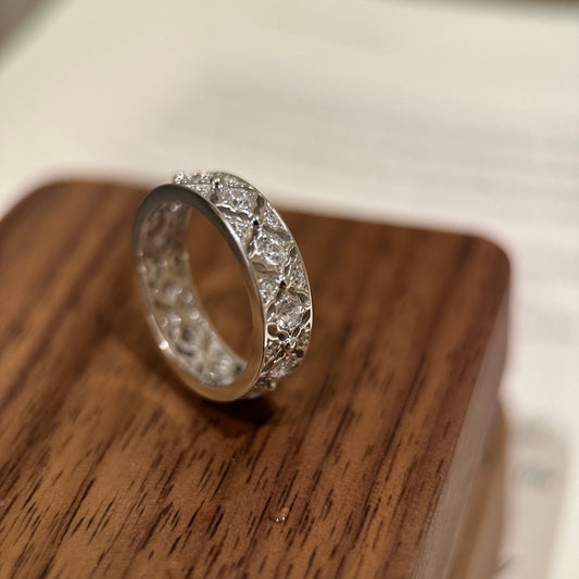 S925 sterling silver light luxury diamond lace engraved hollow diamond ring geometric rhombus high carbon diamond ring women's exquisite