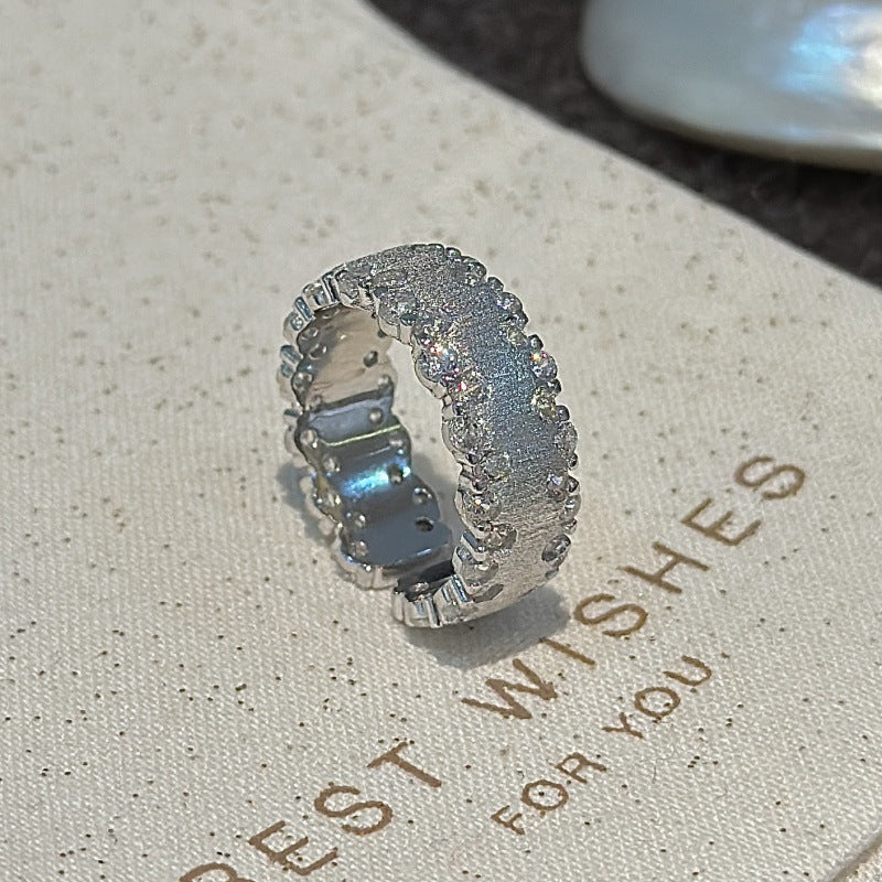S925 sterling silver micro-inlaid zircon ring niche design simple and fashionable medieval vintage geometric opening ring