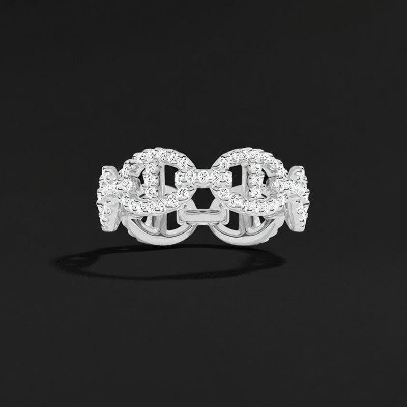 Light luxury pig nose shape ring female personality temperament chain buckle densely inlaid with diamond index finger ring female