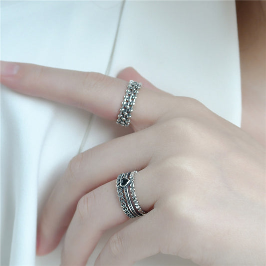 Love control, old retro multi-layer love ring, whole body 925 sterling silver adjustable INS niche ring wholesale