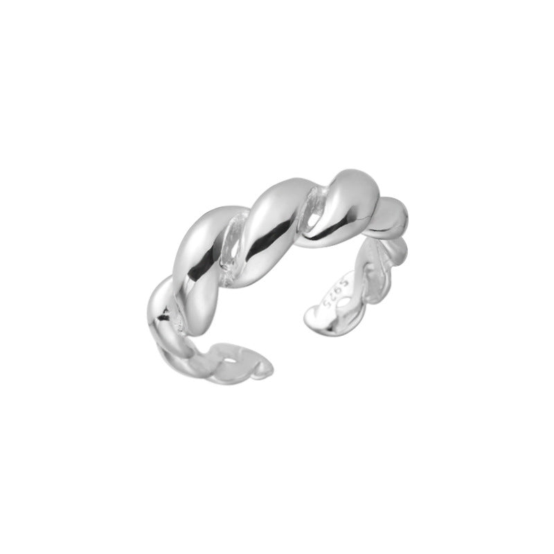 925 sterling silver twist croissant ring female Korean ins niche fashion personality temperament open ring J5104