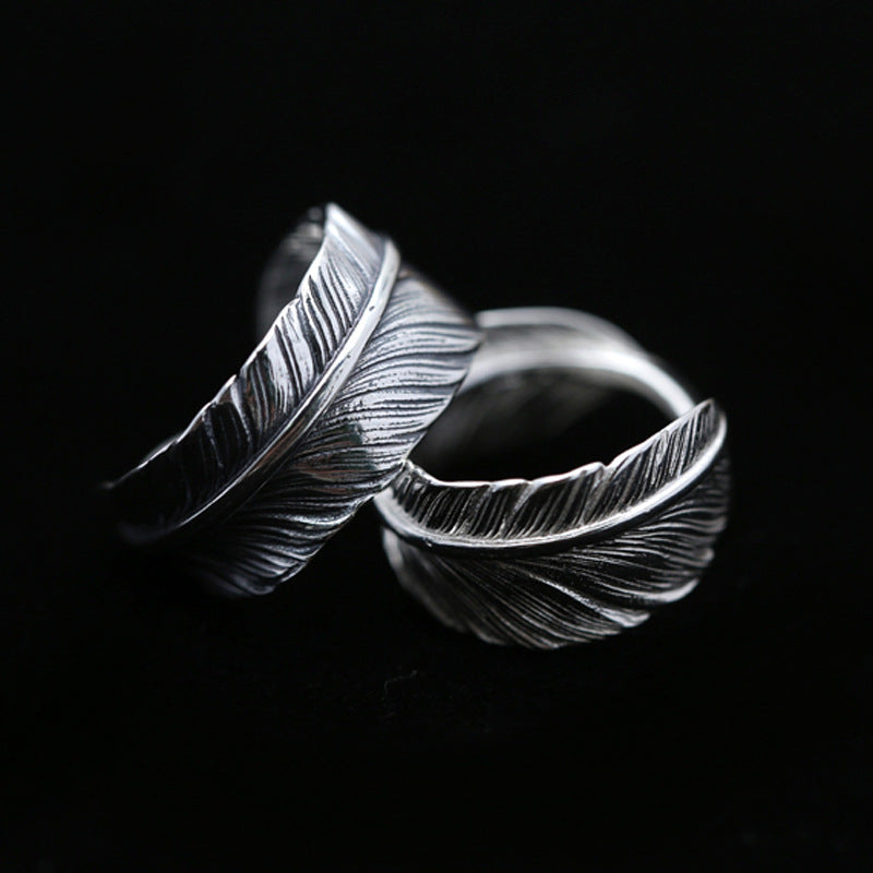 925 Sterling Silver Jewelry, Indian Feather Ring Couple Ring Women's Open Ring Christmas Gift