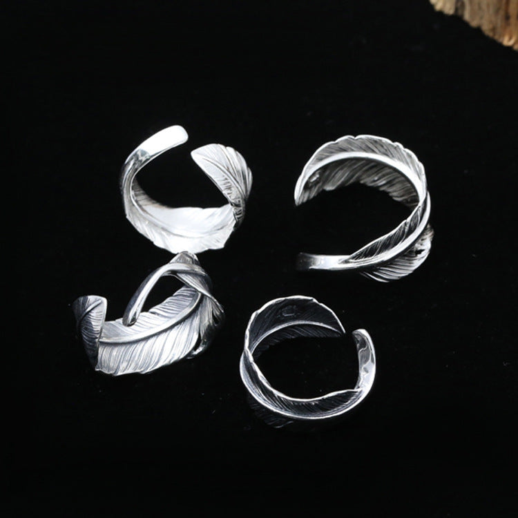 925 sterling silver jewelry, Indian feather ring, couple ring, Korean version, women's open ring, Christmas gift.