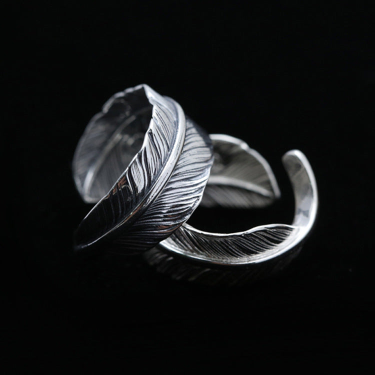 925 Sterling Silver Jewelry, Indian Feather Ring Couple Ring Women's Open Ring Christmas Gift