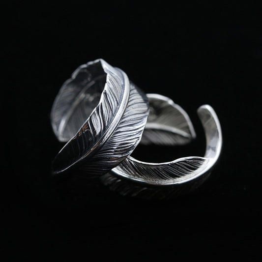 925 sterling silver jewelry, Indian feather ring, couple ring, Korean version, women's open ring, Christmas gift.