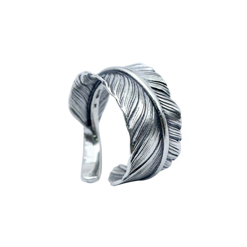 925 sterling silver jewelry, Indian feather ring, couple ring, Korean version, women's open ring, Christmas gift.