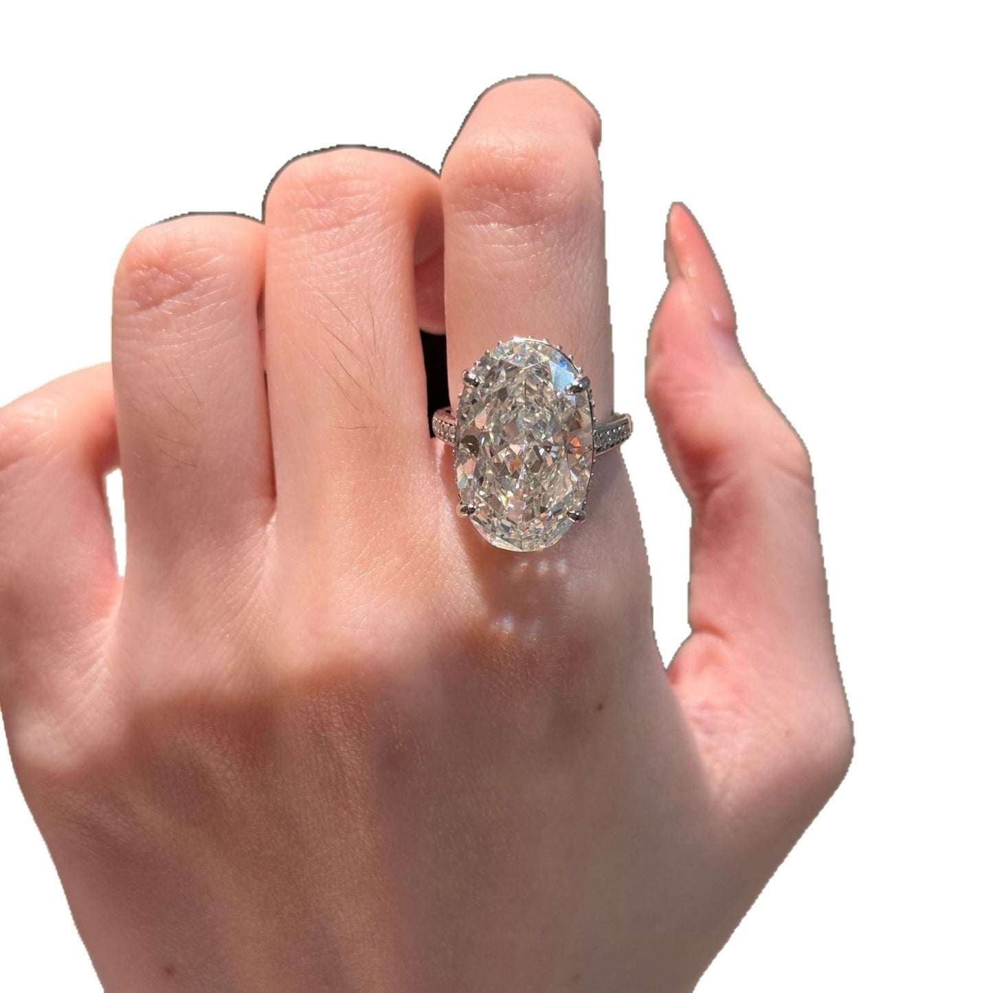 S925 Sterling Silver Ring Women's 13 * 20 Large Crahau Set with Pigeon Egg Ice Flower Cut Cold Ring