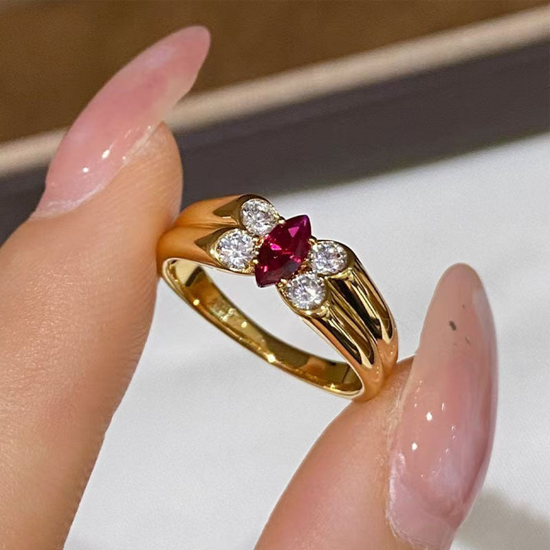 Retro ruby circumference diamond ring women's light luxury 925 silver-plated pigeon blood red simulation diamond ring high-end jewelry