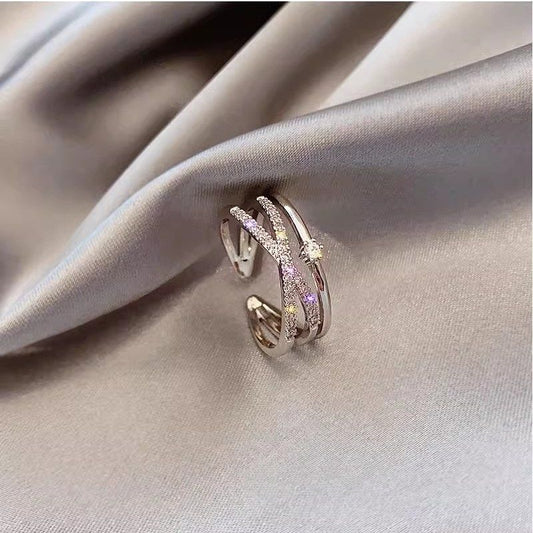 Authentic 925 sterling silver ring women's cross full diamond sweet light luxury ins niche opening adjustable new explosion girlfriend