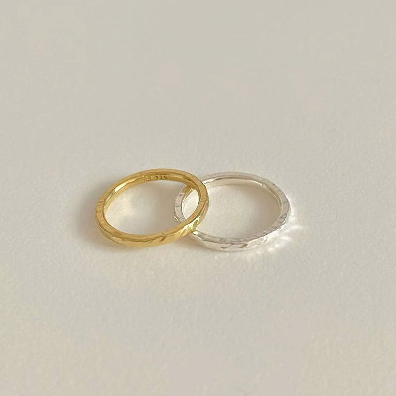 Irregular texture ring female s925 sterling silver INS Internet celebrity blogger with simple beating design single ring 0198L