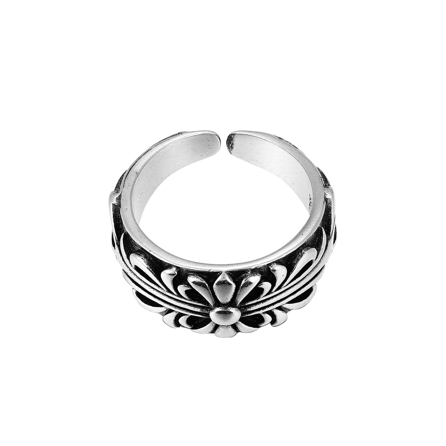 CH Classic Gram Heart Cross Open Ring S925 Sterling Silver Male and Female Couples Retro Fashion Thick Ring