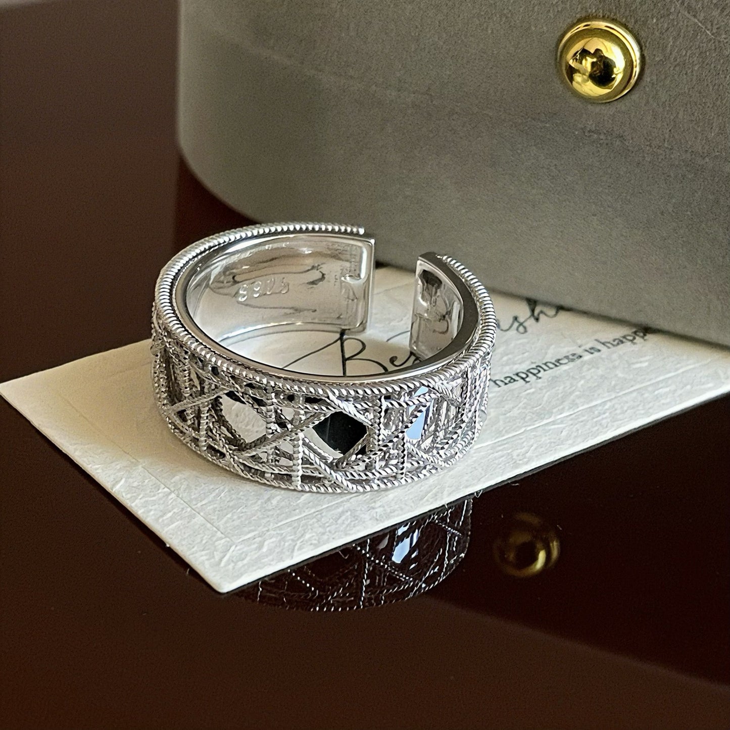S925 sterling silver rattan plaid woven opening ring women's retro fashion light luxury temperament advanced sense heavy industry niche