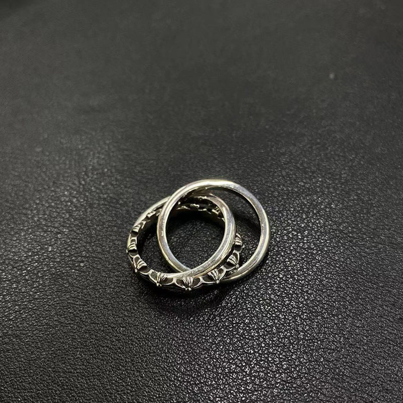 Sterling silver Crow New three-ring ring, punk hip-hop trend personality niche versatile men's and women's same ring