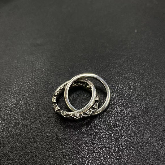 Sterling silver Crow New three-ring ring, punk hip-hop trend personality niche versatile men's and women's same ring