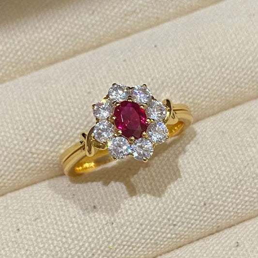 Retro ruby circumference diamond ring women's light luxury 925 silver-plated pigeon blood red simulation diamond ring high-end jewelry