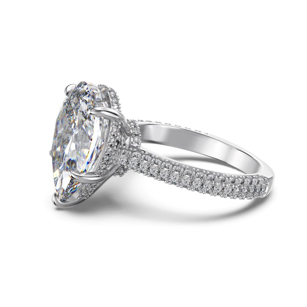 S925 Sterling Silver 8A High Carbon Diamond Rectangular Triangular Denier Cut Luxury Group Ring