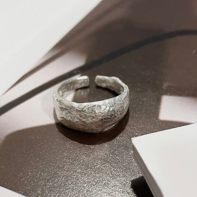 Whole body s925 sterling silver hammer pattern handmade collection niche design high sense ins style versatile fashion men's and women's rings