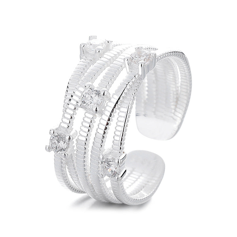 S925 sterling silver multi-layer surrounding zircon cross ring exquisite niche personality ring light luxury fashion versatile jewelry