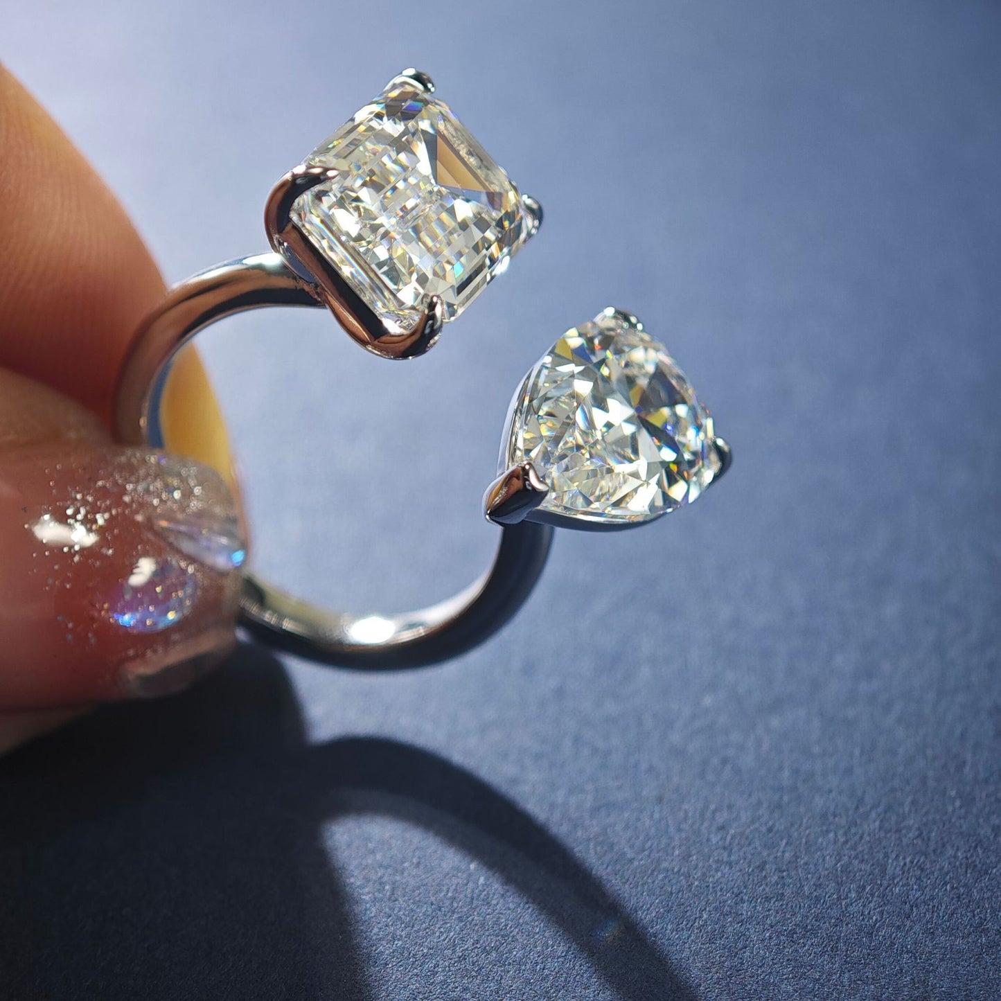 S925 silver twin stone pear-shaped water drop large sugar cube open ring niche design light luxury elegant ring