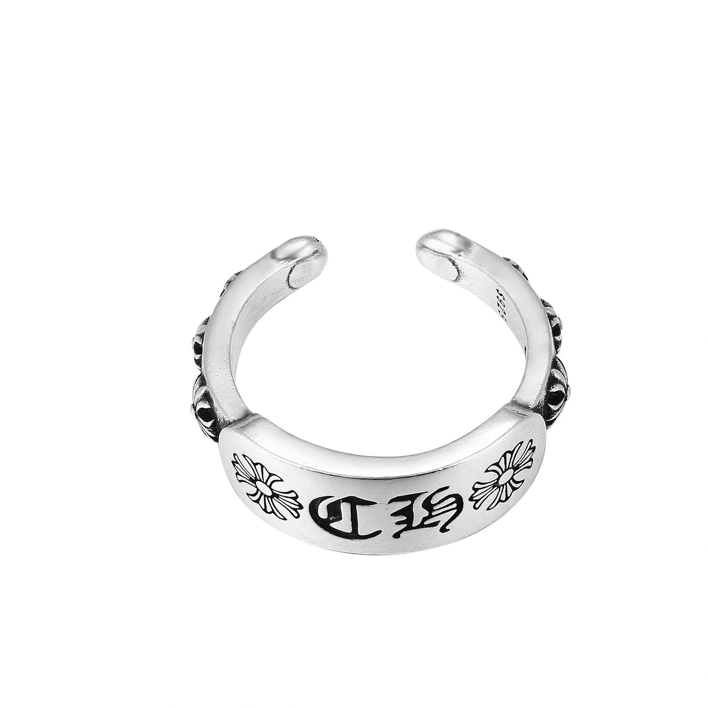 CH Classic Gram Heart Cross Open Ring S925 Sterling Silver Male and Female Couples Retro Fashion Thick Ring