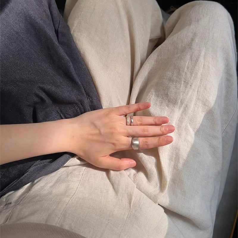S925 Sterling Silver Brushed Matte Plain Ring Women's Niche Design Stacked Index Finger Ring Cold Wind Premium Ring