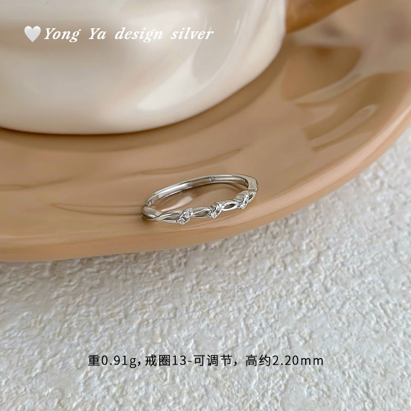 S925 sterling silver S999 foot silver bow zircon ring atmosphere sweet Korean style exquisite simple jewelry hair