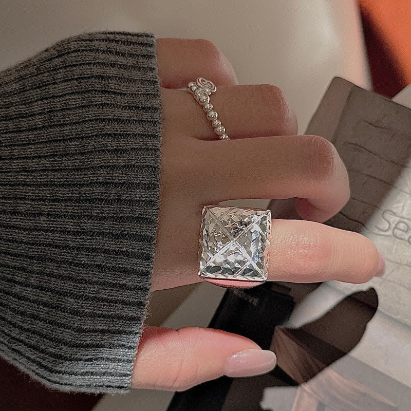 S925 sterling silver niche design sense retro heavy industry simple CNC ring personalized ring
