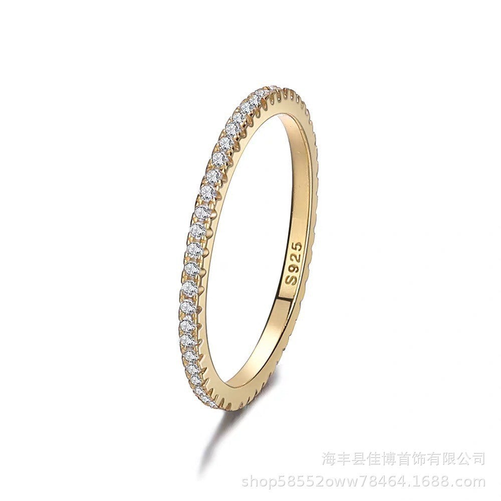 S925 sterling silver plain ring diamond ring simple fashion versatile temperament ring ins style