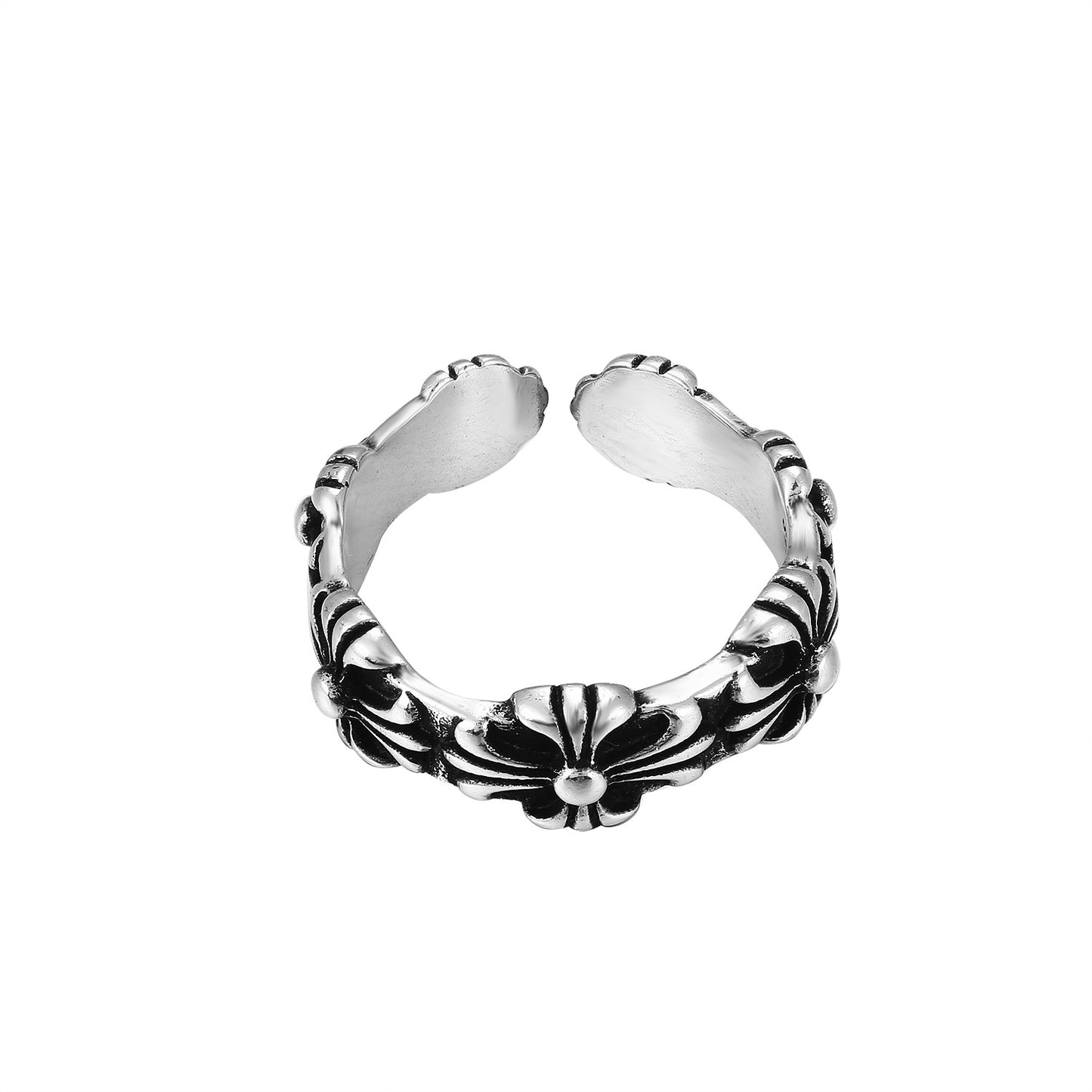 CH Classic Gram Heart Cross Open Ring S925 Sterling Silver Male and Female Couples Retro Fashion Thick Ring