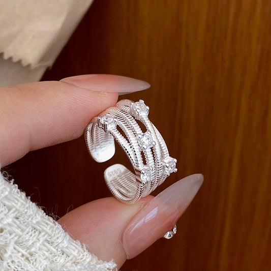 S925 sterling silver multi-layer surrounding zircon cross ring exquisite niche personality ring light luxury fashion versatile jewelry