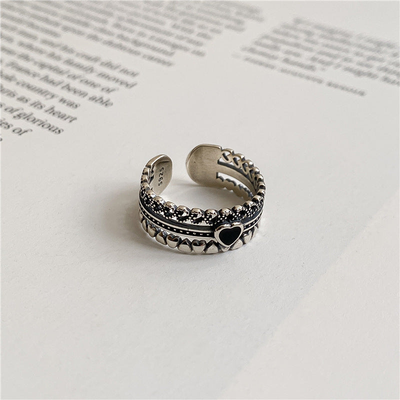 Love control, old retro multi-layer love ring, whole body 925 sterling silver adjustable INS niche ring wholesale