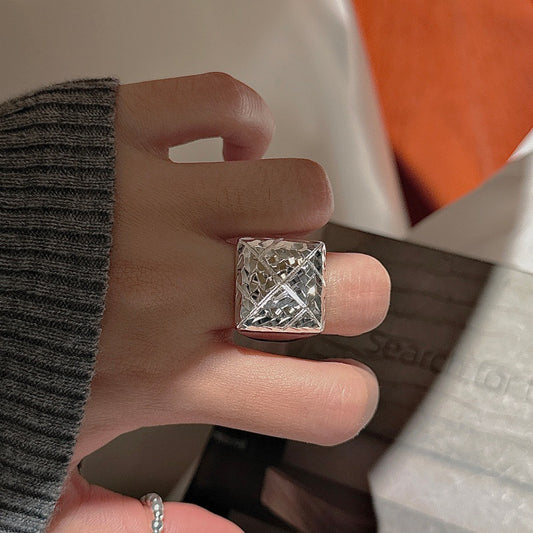S925 sterling silver niche design sense retro heavy industry simple CNC ring personalized ring