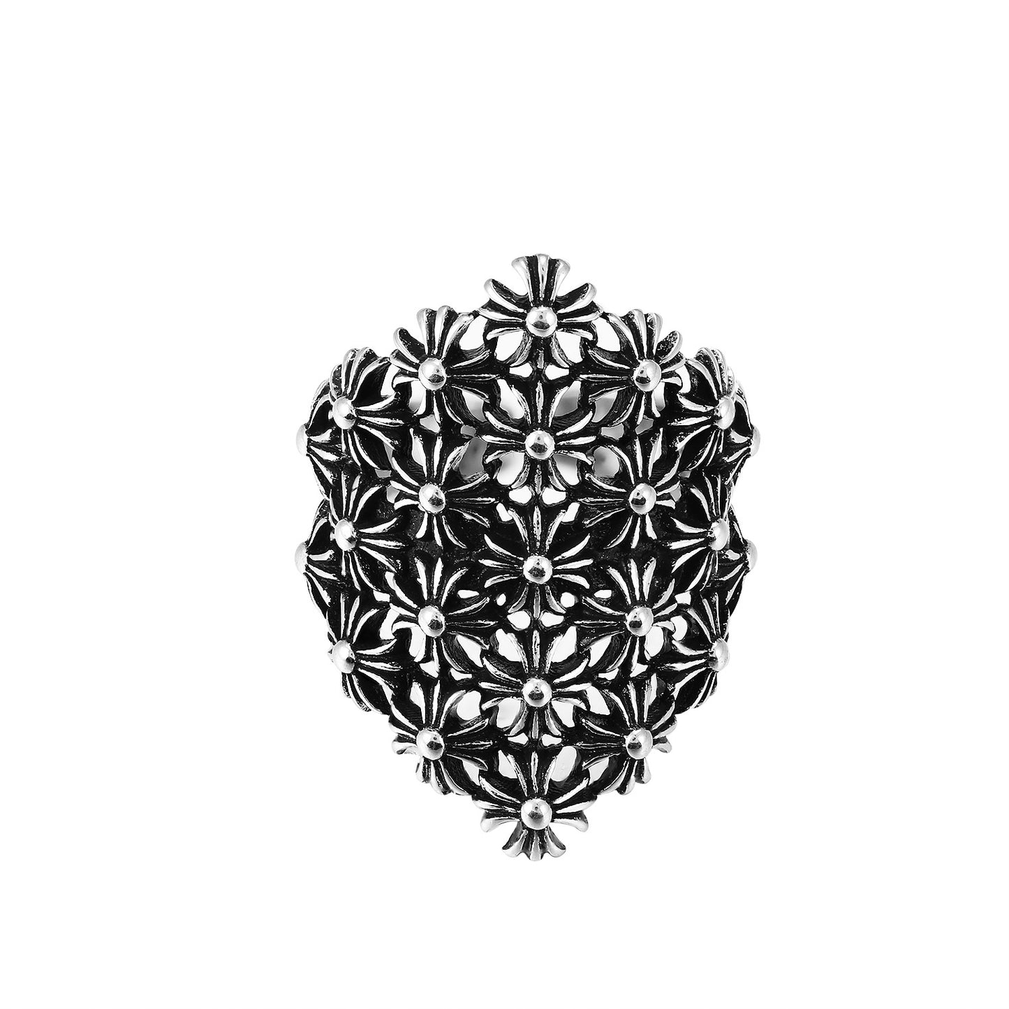 CH Classic Gram Heart Cross Open Ring S925 Sterling Silver Male and Female Couples Retro Fashion Thick Ring