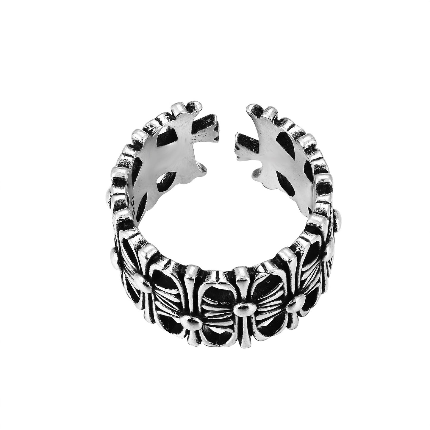 CH Classic Gram Heart Cross Open Ring S925 Sterling Silver Male and Female Couples Retro Fashion Thick Ring