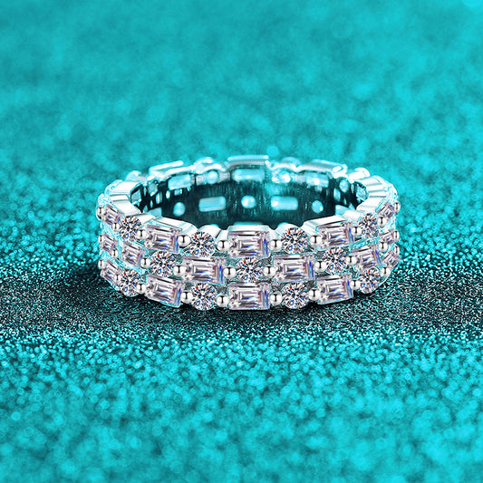 S925 sterling silver all-moissanite ring women's rectangular regular row ring luxury luxury ring personality trend