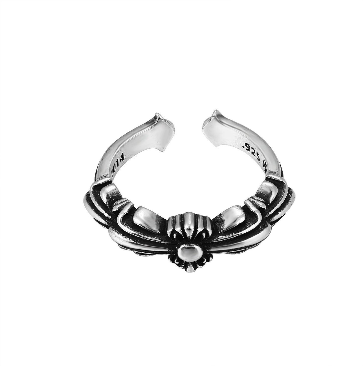 CH Classic Gram Heart Cross Open Ring S925 Sterling Silver Male and Female Couples Retro Fashion Thick Ring