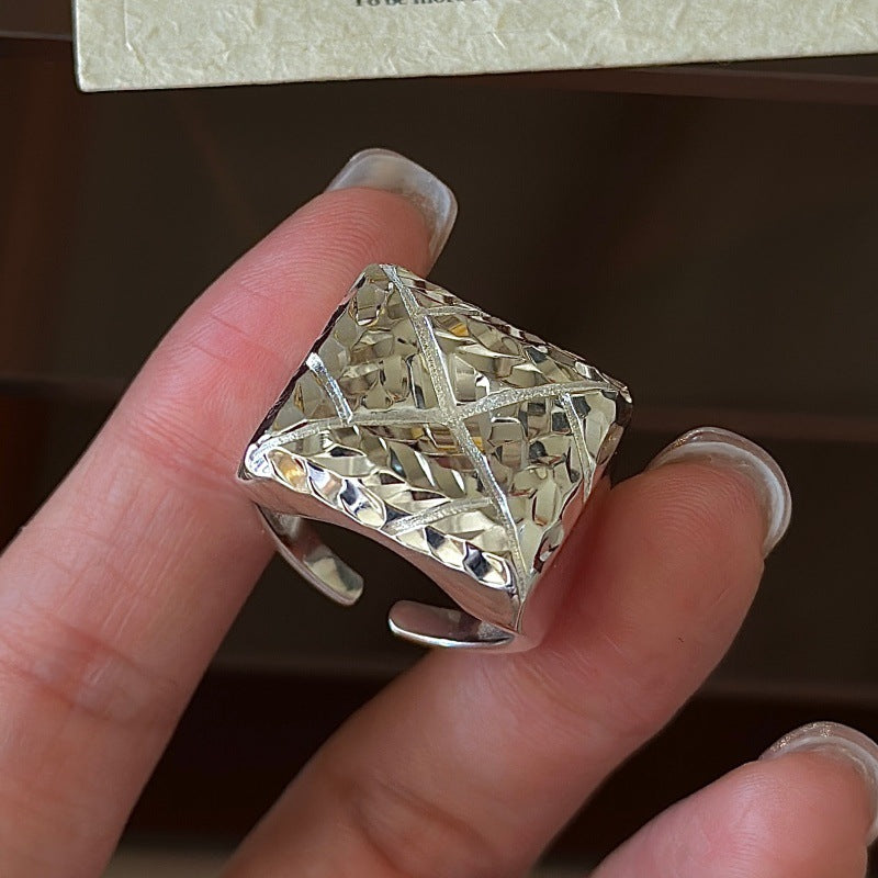 S925 sterling silver niche design sense retro heavy industry simple CNC ring personalized ring