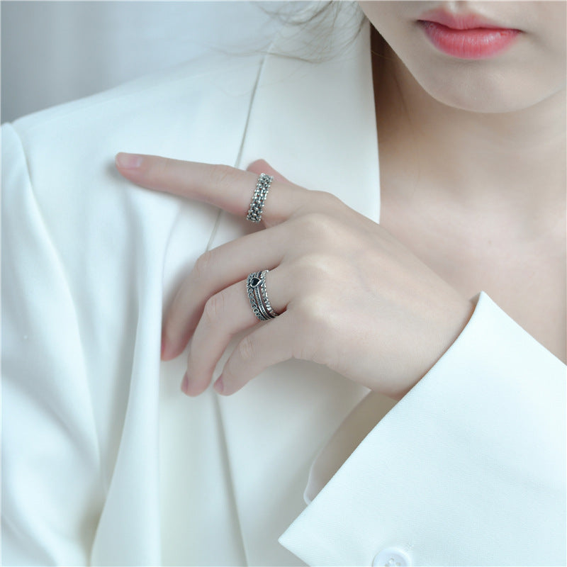 Love control, old retro multi-layer love ring, whole body 925 sterling silver adjustable INS niche ring wholesale