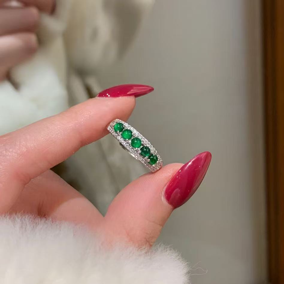 Sterling silver new Chinese retro Guatemala jadeite ring, women's ice transparent cold index finger ring, light luxury temperament ring