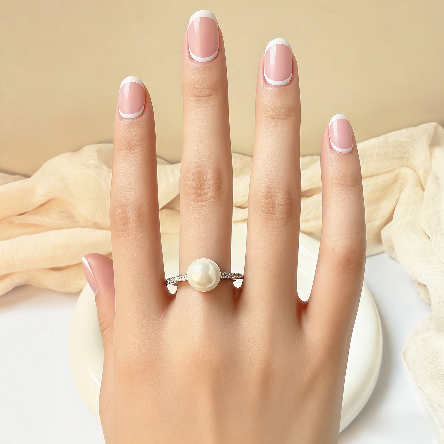 Pearl Ring S925 Sterling Silver Ring Women's Personality Niche Inlaid Zircon Open Live Buckle Seiko Versatile Premium Sense